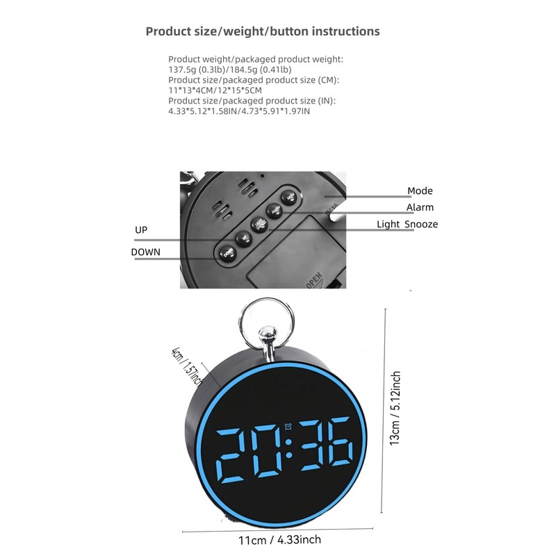 YHFITN LED Digital Alarm Clock with Date, Temperature, Snooze Function,