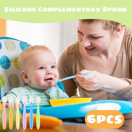 KIRZAX Babylöffel, 6 Stück Baby Fütterlöffel aus Extra Weich Silikon, BPA-frei,Breilöffel Lang, Säugling Beikost Esslöffel für Baby & Kleinkind Säugling Kinder ab 4 Monate