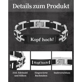 FANCIBAND Geschenk für Männer Jungen Armband Herren mit Gravur Kopf hoch! Armbänder Edelstahl Silikon, Geschenk Geburtstag Jahrestag Hochzeit Weihnachten Valentinstag