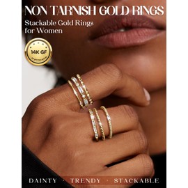 Gold Rings for Women Non Tarnish Dainty Stackable Ring Set Cubic Zirconia Wedding Band Promise Bands for Her Women's Jewelry Gold Size 5