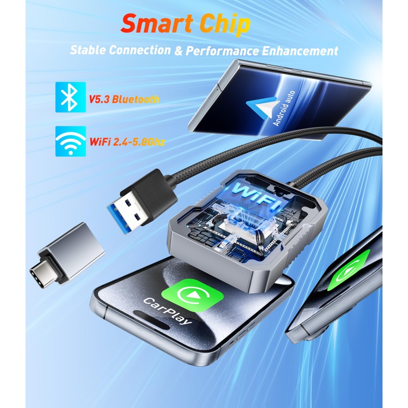 SWITCHFLUX Wireless Carplay Adapter,2024 Upgraded Apple CarPlay Converts Wired to