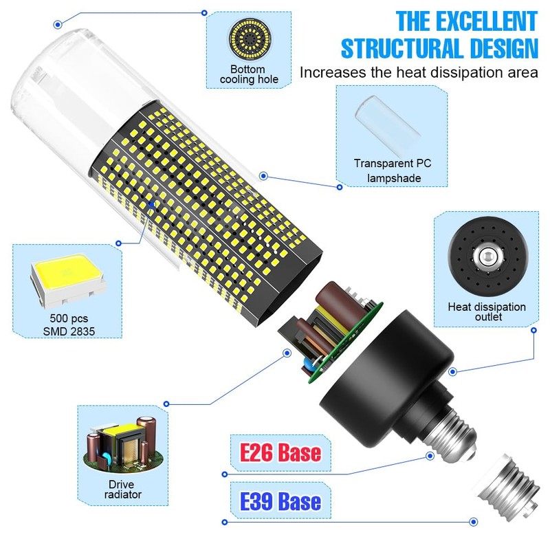DuuToo 800W Equivalent E26 LED Corn Light Bulb 500Leds 12350Lumen