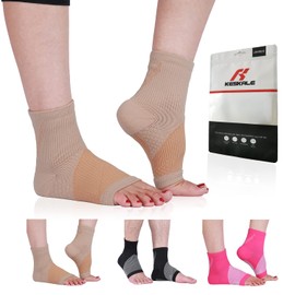 Manga de compresión de tobillo (3 pares) para mujeres y hombres, calcetines de compresión de pie con soporte de arco, fascitis plantar, tendinitis de Aquiles, hinchazón, alivio del dolor de tobillo, beige, tamaño mediano