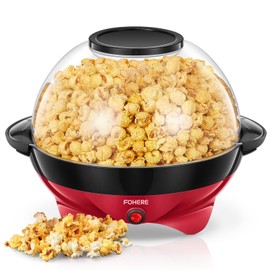 Popcorn Machine, FOHERE 6.3 Quarts Electric Hot Oil Popcorn Popper Machine with Stirring Rod, Large Lid for Serving Bowl and Convenient Storage, Removable & Nonstick Plate, 28Cups, Two Measuring Cups