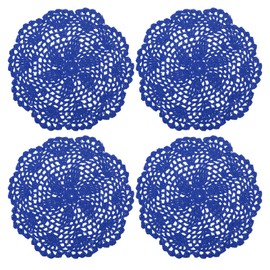 sourcing map Crochet Doilies, 4Pcs 8" - Handmade Crochet Cotton Coaster, Round Lace Placemats with Floral Patterns for Wedding Party Decoration (Bright Blue)