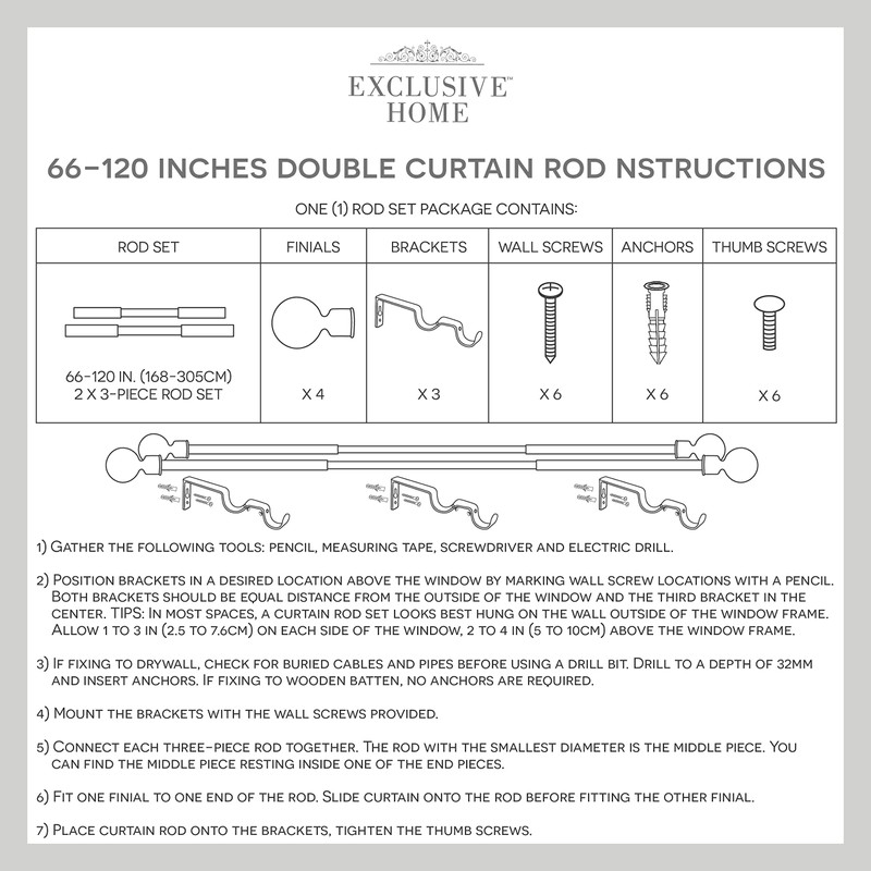Exclusive Home Topper Double Curtain Rod and Finial Set, Matte