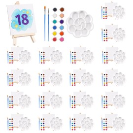 18 Set Mini Acrylic Canvas and Easel Painting Kits for Kids 4x4Inch Mini Stretched Canvas with Easel 2Pcs Acrylic Paint Strips Palettes Painting Brushes Gifts for Adults Beginner Birthday Party