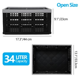 Yuright 34 Liter Plastic Collapsible Crate for Storage, 3 Pack Foldable Milk Crate, Black