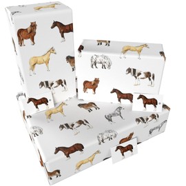 Luxury ECO Gift Wrap - 3 sheets/tags - Horses White - Birthday - Recycled & Recyclable Wrapping Paper - Re-wrapped