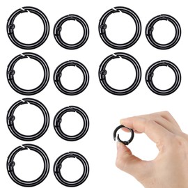 Ouligay 12PCS Metal Spring Round Carabiner Clips 0.98 Inch Small Spring O Rings Clip Keychain Hook Clip for Dog Tag Clips Key Bag Purse Charm Clasps Black