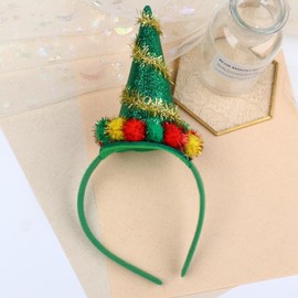 CIVFCRT Christmas Headband, with Glitter Colored Plush Balls Green Christmas Tree Hat Headband for Women Christmas Hair Decoration - One Size Fits Most (Christmas Tree Hats, 1 Size)