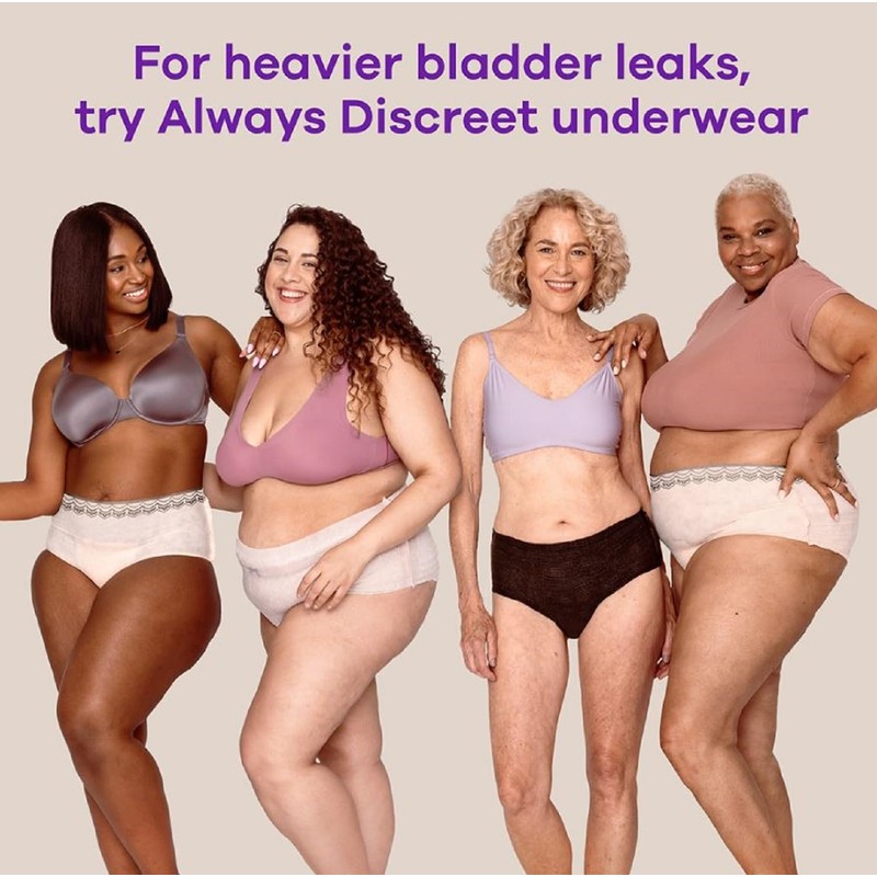 Always Discreet Incontinence Liners for Women, Very Light Absorbency, Long