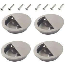 Bestgle Sliding door round inlet handle stainless steel recessed handle 4 pieces recessed handle concealed furniture handle door handle pull invisible handles with screw wardrobe cabinet drawer door