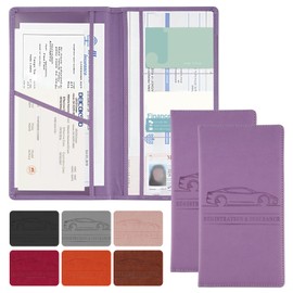 JUSTTOP 2Pack Car Registration and Insurance Holder,Car Document Holder for Cards License with Magnetic Shut,Vehicle Glove Box Car Organizer for Documents, Cards, License(Purple)