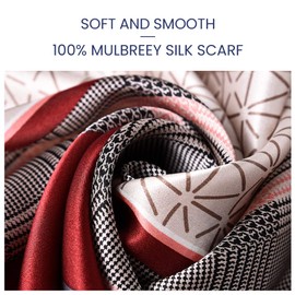 STORY OF SHANGHAI Womens 100% Natural Mulberry Silk Scarf Multi-use Scarves for Ladies,Red Plaid