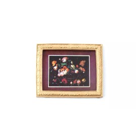 MW Dollhouse Picture of Flowers, Miniature Gold Framed Painting, Shadow Box Picture