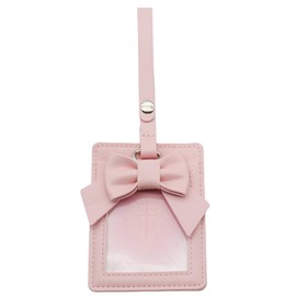Cute Bowknot Photocard Holder Keychain - PU Leather Card Sleeve for ID Badge, Credit Cards, Bus Card - Portable for Office, School, and Travel (Pink)