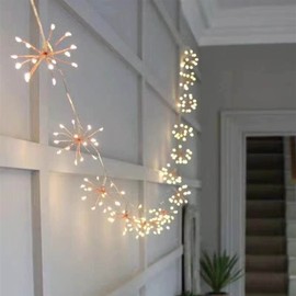 DINOWIN Solar Fairy Lights Outdoor Waterproof Dandelion Fireworks Lights 8 Fashion Copper Fairy Lights Warm White Garden Lawn Christmas Decoration (200LED)