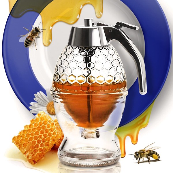 CLEVLI Honey Dispenser – No Drip Glass with Stand –