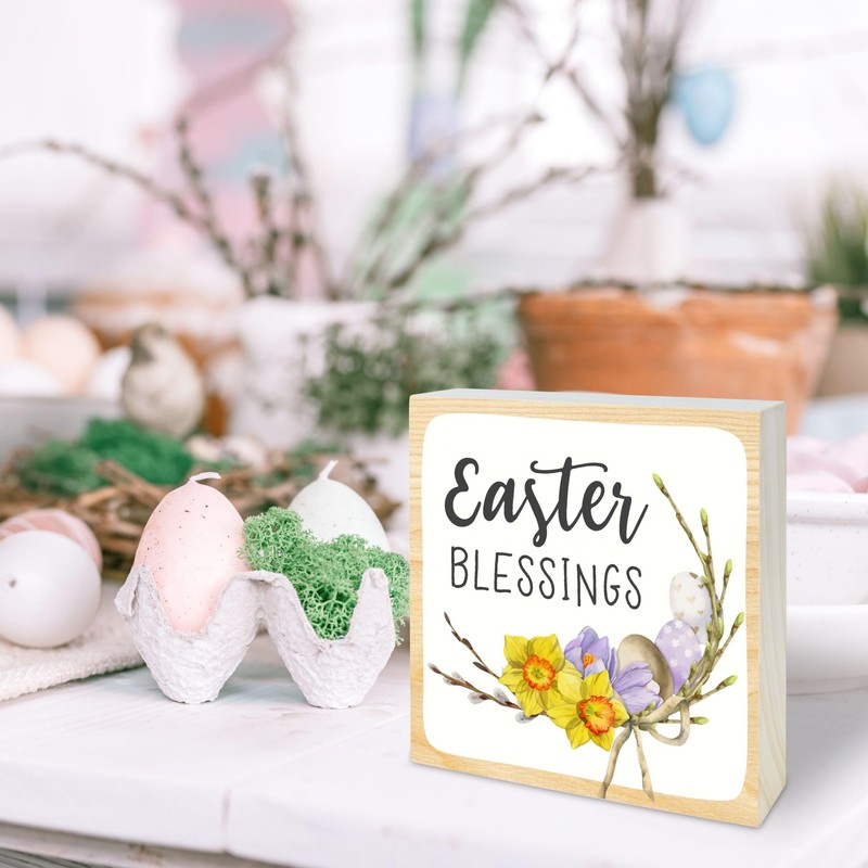 5" Happy Easter Wooden Block Sign Gift - Easter Blessing