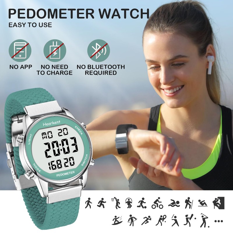Hearkent Pedometer Watch for Women, Step Tracker with Calories Counter,