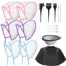 Highlight Cap, Pack of 6 Highlight Caps, with Brush Comb, Hair Dye Bowl, Anti-Dirt Cape, Adjustable Colouring Highlighting Cap with Plastic Hooks for Women and Girls