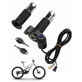 Electric Throttle Grips, 22mm Handlebar Full Throttle Grips with LED Display Screen Handle and Key Knock and Long Cable, A Pair of Electric Mini Throttle