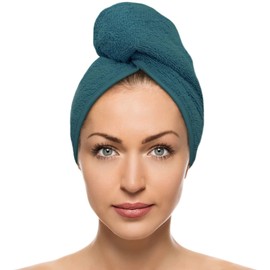 FAB-ON UK Hair Dry Towel 100% Cotton Turban Style Instant Drying Quick Absorbent Lightweight Button & Loop Closure One Size Hair Dry Cap For Curly Long Hair 64x24 CM
