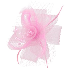 DRESHOW Fascinator Hats for Women Pillbox Hat with Veil and Forked Clip Cocktail Tea Party Headpiece, 1 x fascinator hat: blush pink