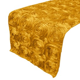 lovemyfabric Satin Rosette/Raised Roses/Floral Ribbon Table Runner for Wedding/Bridal Shower, Birthdays and Very Special Events (14"X36", Yellow)