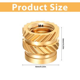 Pack of 100 M4 Threaded Inserts 3D Print Melting Thread, Press-in Nuts, Brass Thread Inserts, Threaded Inserts for 3D Printing Accessories, Plastic Parts Through (M4 x 6 x 6 mm)