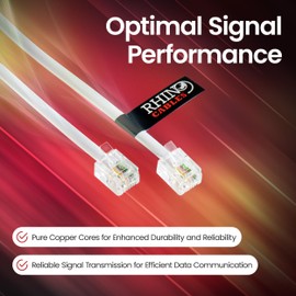 rhinocables ADSL RJ11 High-Speed Telephone & Internet Cable | Universal Compatibility for BT, Modem, Router, Landline & Broadband | Durable Copper Core for Optimal Signal (1m,White,Pack of 1)