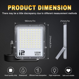Willpower 2X 100W Flood Lights Outdoor,10000LM Bright Floodlight with Plug 110V Outdoor Work Light IP66 Waterproof LED Security Light 6000K Daylight White Exterior Lights for House Yard Patio Parking