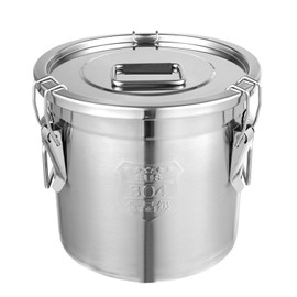 DYNAMI 304 Stainless Steel Airtight Canister for Kitchen, 3.2Gal/405oz Flour Container with Lid and Locking Clamp,10-21Lbs Metal Bucket Food Storage Container for Rice, Flour, Grain, Coffee Bean(12L)