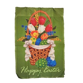 Ruffin Flag Company Happy Easter Basket Flowers 12"x18" Sleeved Polyester Garden Flags