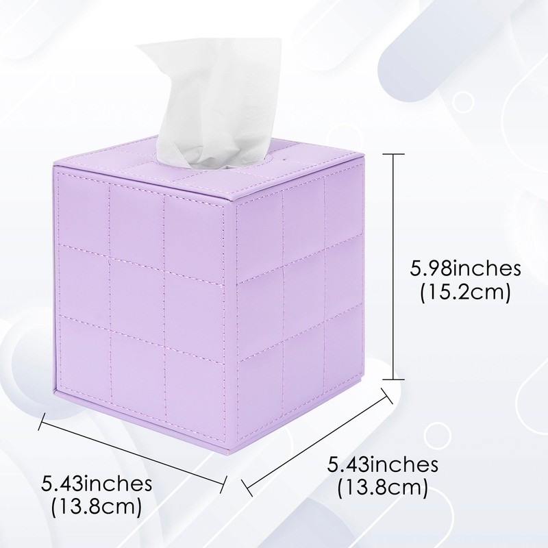 Purple Square Tissue Box Cover – Modern Leather Cube Facial