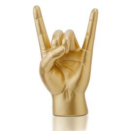 DICOSMETIC Gold Hand Sculpture I Love You Hand Statue Rock and Roll Desk Decor ASL Hands Sign Sculpture Resin Shelf Decoration Ring Display Stand for Home Decor Living Room Office Desk
