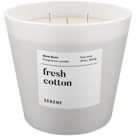Hidden Label Large Scented Candle, Fresh Cotton, 30oz 3 Wick Huge Candle, Serene Collection Slow Burn Natural Soy Candles for Home Scented