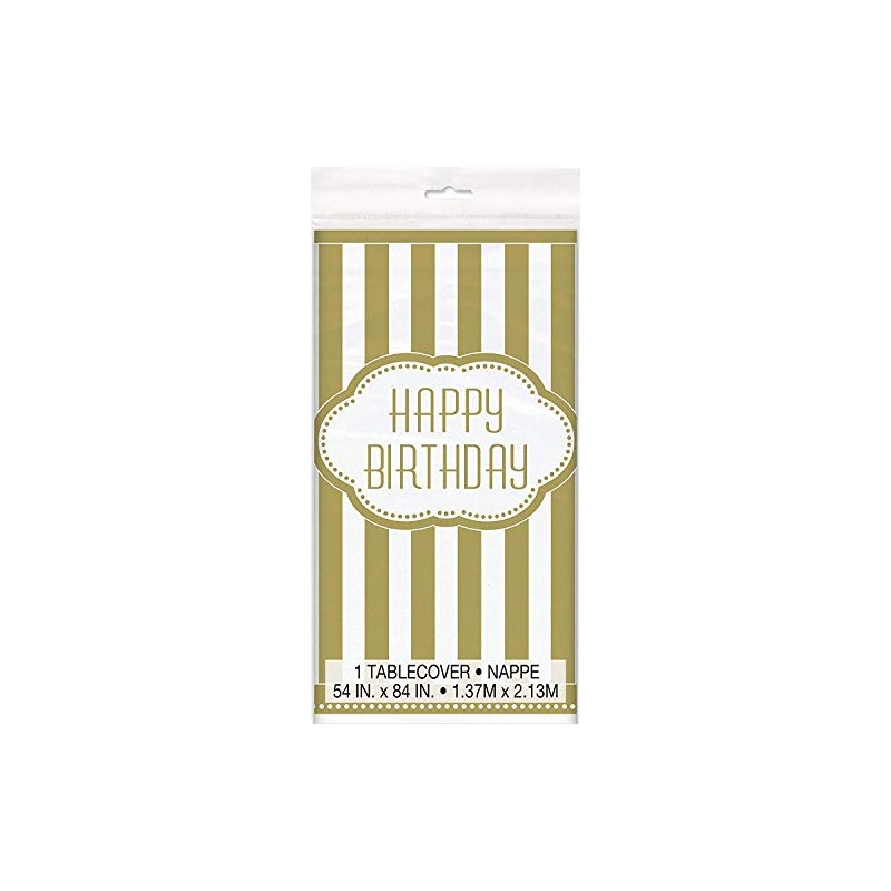Unique Party 49583 - Plastic Golden Birthday Tablecloth, 7ft x