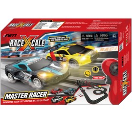 RaceXCale: Master Racer - 1:43 Scale G5 & G6 Slot Car Track, Electric Power Toy Set, 8'3" x 4'6", 4 Magnetic Cars w/Head Lights, 2 Speed Controllers