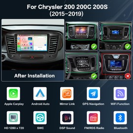 Inefala 4GB 64GB Stereo for Chrysler 200 200C 200S 2015-2019 CarPlay Radio 8 Core Android 15 Head Unit Backup Camera 9" Touchscreen IPS GPS DSP 59UI