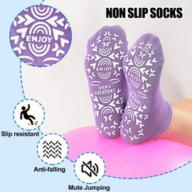 SkiBeaut Pilates Non Slip Socks, 4 Pairs, Women Yoga Grips Anti Skid Sticky Hospital Floor Barre Socks with Grippers, US Women Size 5-8