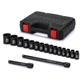 MIXPOWER 17 Pieces 1/2-Inch Drive Shallow Impact Socket Set, Includes 10mm to 32mm, 5", 10" Extension bars, CR-V, 6 Point Metric Socket Set