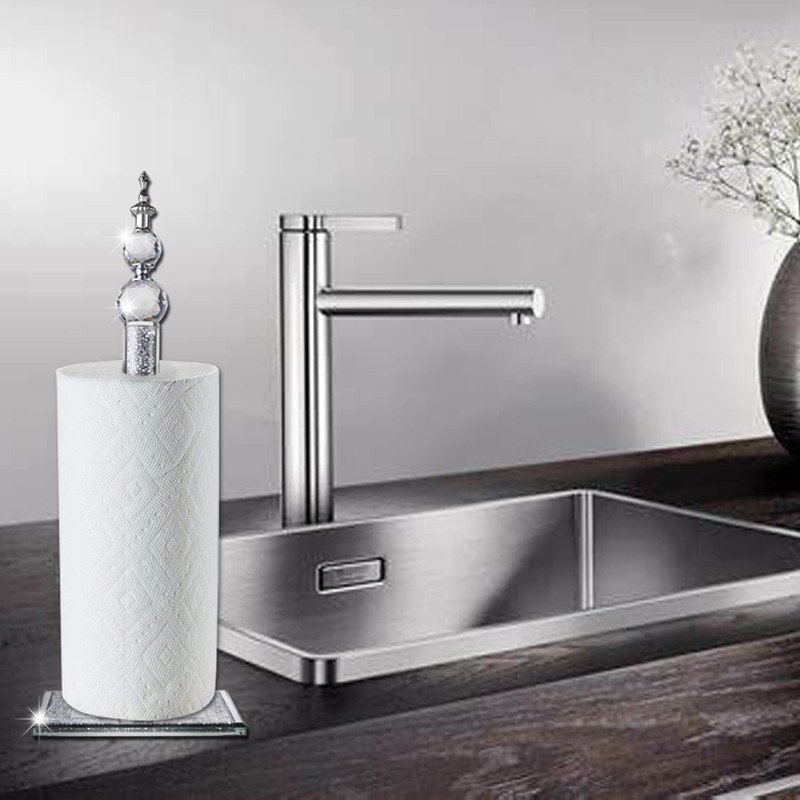 Handmade Silver Paper Towel Roll Holder,Crystal Crushed Diamonds Paper Towel