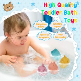 Flnlano 4 Pcs Baby Bath Toys - Animals Mold Free Bath Toys for Toddlers 1-3 Years Old, Baby Sensory Toys 12 to 18 Months, Bathtub Toys for Kids 1 2 3 Year Shower Toy Pool Toys for Boys Girls