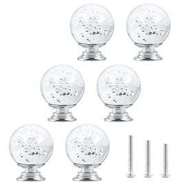ShipeeKin 6 x Crystal Glass Cabinet Knobs, Furniture Knobs, Crystal Bubble, 30 mm, Crystal Ball Glass Diamond Door Knobs with Screws for Dresser, Cabinets, Kitchen, Bathroom