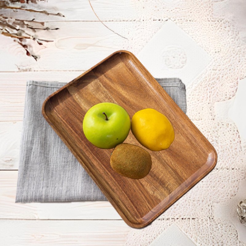 Eabdice Solid Wood Tea Tray, Rectangular Waiter Tray, Decorative Breakfast