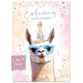 12 x Invitation Cards Children's Birthday A6 "Party Llama" Party Invitations for Children, Birthday Invitations from Lernfreunde - Sustainable and Climate Friendly