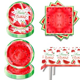 Watermelon Party Tableware Plates Napkin and Tablecloth Serve 20 | Summer Fruit Party Decorations Supplies for Birthday
