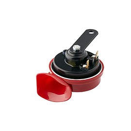 HELLA 3FG 007 424-001 Trumpet Horn - TE16 - 12V - 110dB(A) - Frequency Range: 400Hz - Low Tone - Electric - Housing Colour: Red/Black - Flat Plug-in Connector